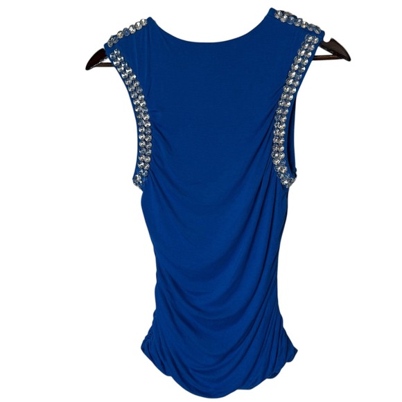 Gievergate Rhinestone Ruched Tank Top Blue size Large - Picture 4 of 6